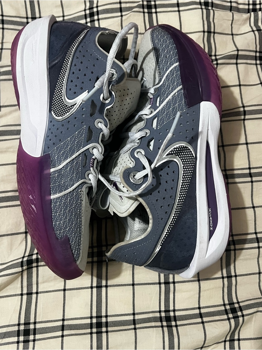 Nike Men/Women Zoom Basketball Shoes - Navy Gray with Purple Accents